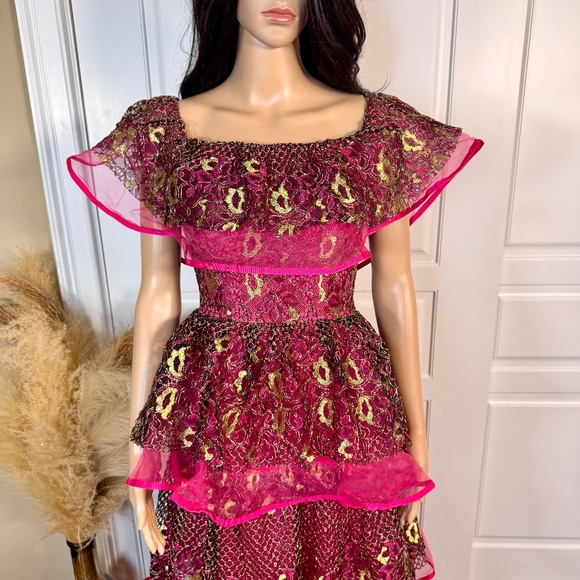 TIERED FUCHSIA MAXI PARTY GOWN DRESS - Picture 8 of 13